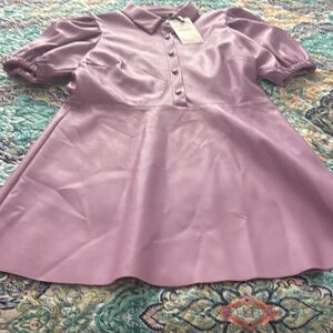 Zara Lilac Satin-Look Kids Dress with Button Placket